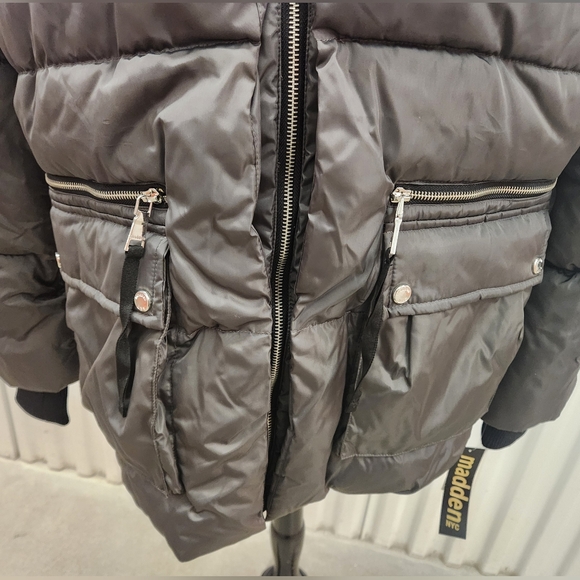 NWT Madden NYC Juniors' Fleece Hood Puffer Jacket Grey - Picture 3 of 9
